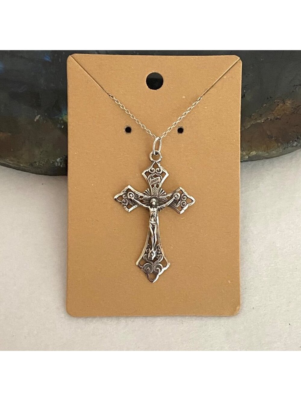 VTG Sterling Silver 925 INRI Italian Crucifix Religious Cross Pendant Necklace